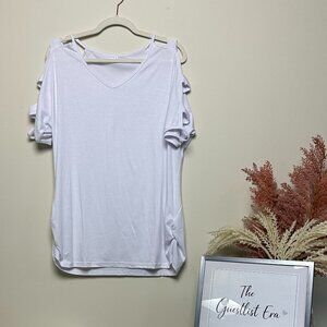 White Shoulder and Arm Peek-a-boo Cutout Top